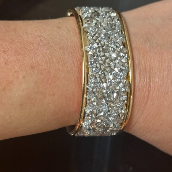 Silver Cuff Bracelet Wide Statement Glittery NWT Gift Club Party Bling Gold - Picture 5 of 9